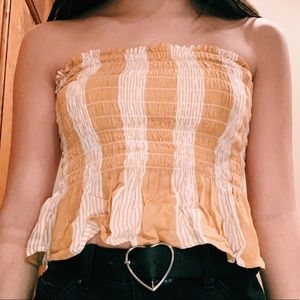 American Eagle Yellow&White Striped Tube Top